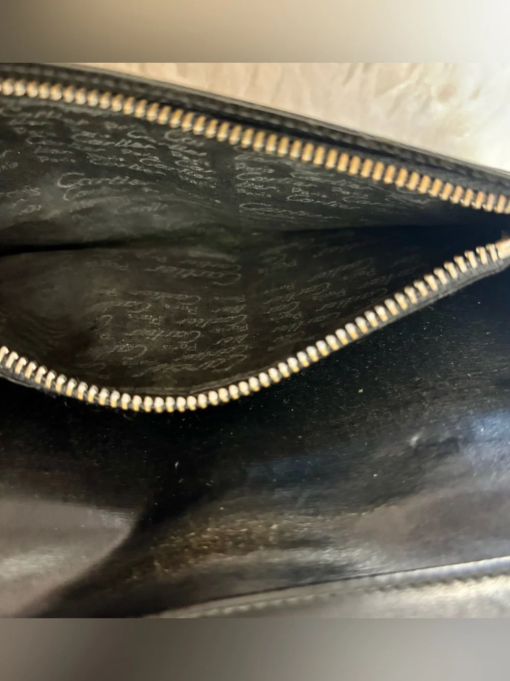 Cartier Paris 2C Silver Logo Black Leather Long Wallet